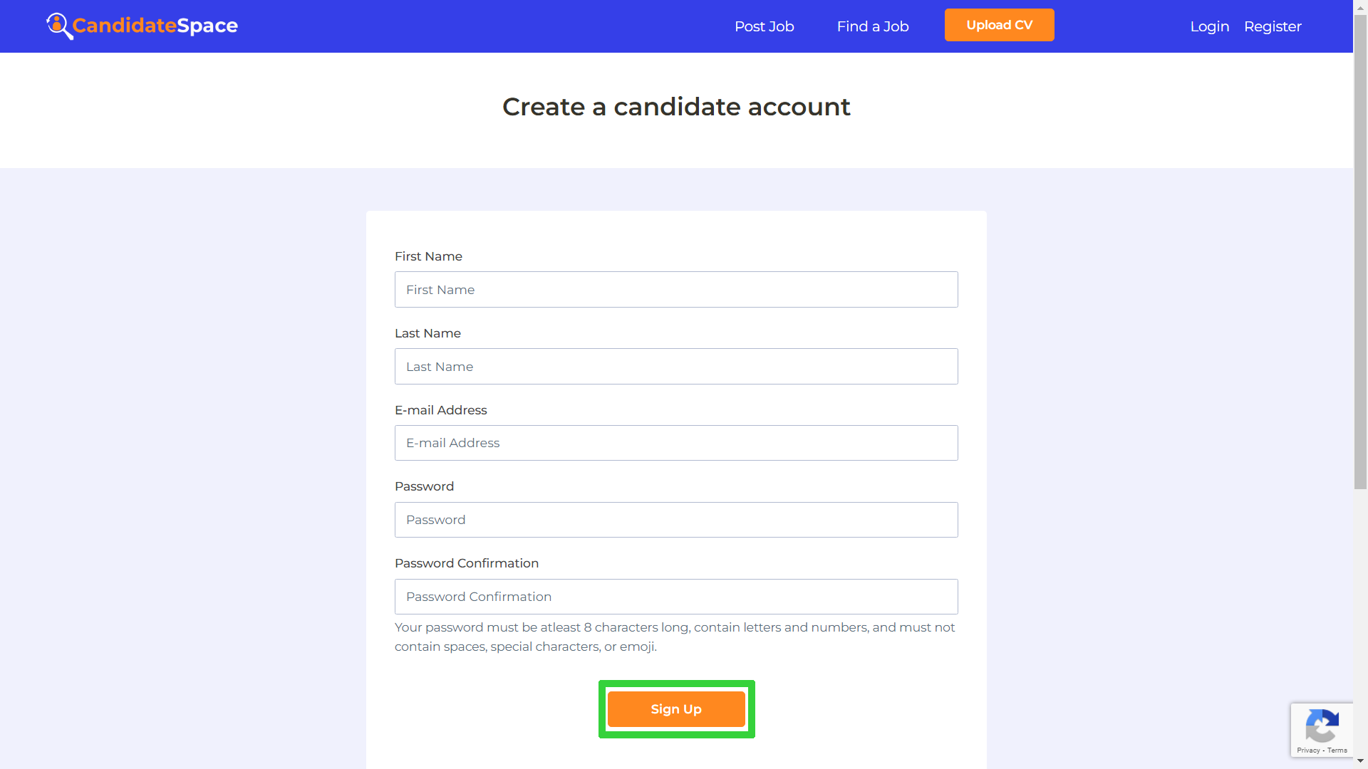 Home - Create Candidate Form 
