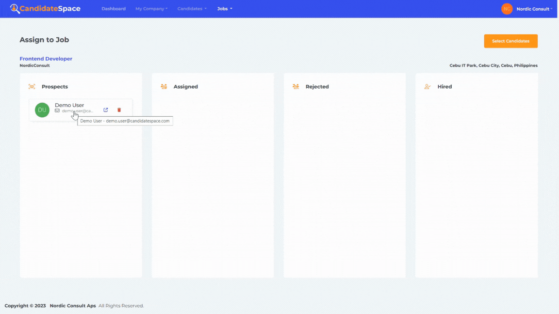 Manage Jobs - Pipelining Drag and Drop Candidate