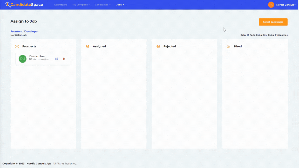 Manage Jobs - Pipelining Selecting Candidates Demo